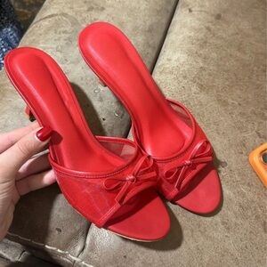 PrettyLittleThing Red Bow Heels